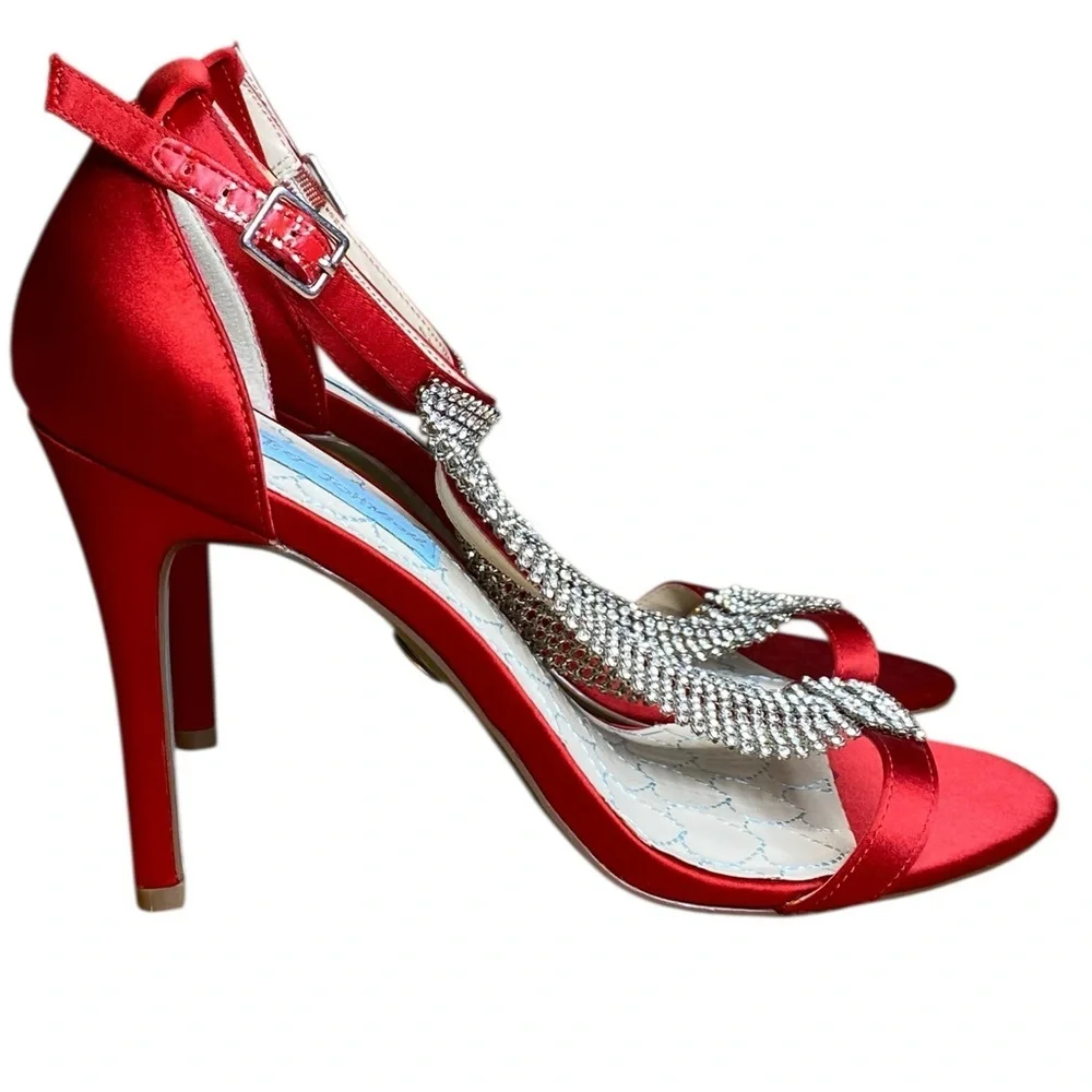 Betsey Johnson Elegant Red Stiletto Sandals Rhinestone Women’s Size 8.5